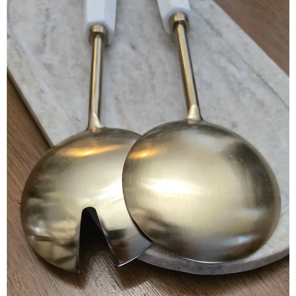 Godinger Snowy Marble Gold Plated Stainless  Salad Servers